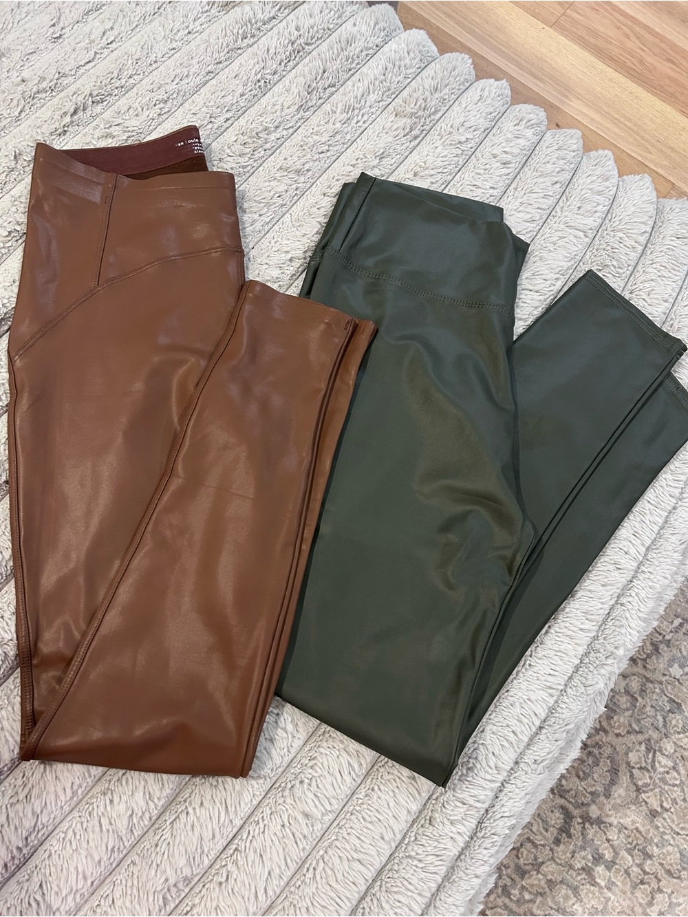 Faux Leather Leggings in Brown & Deep Green